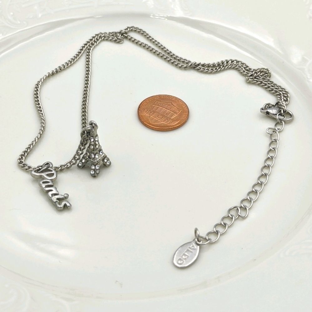 Aldo Paris Script Eifel Tower Silver Tone Necklace - image 2